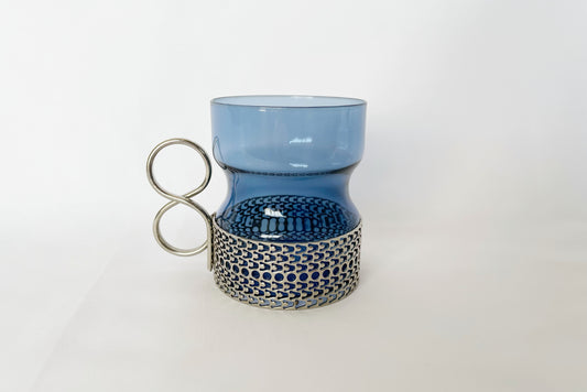 iittala Tsaikka グラス｜ブルーガラスと金属ホルダーの北欧ヴィンテージ

